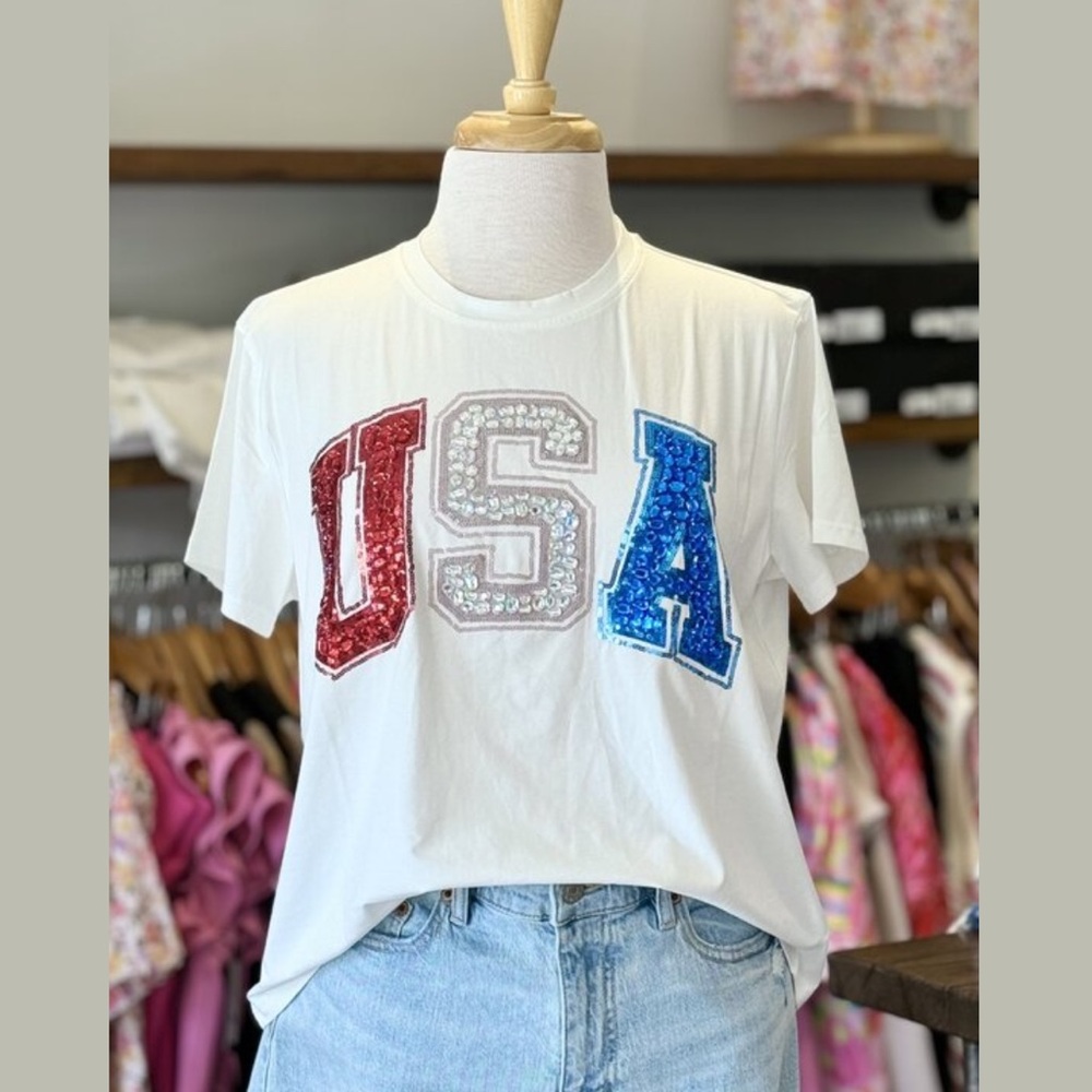 Large Queen of Sparkles Sequin USA Graphic Tee